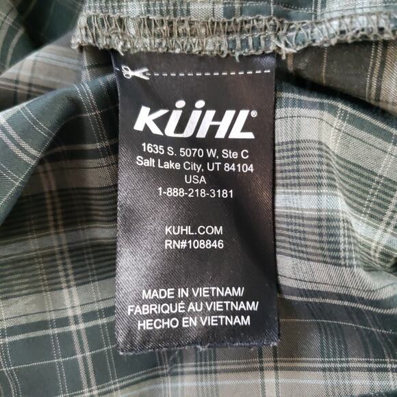 KUHL Button Down Shirt Men L Green Plaid Long Sleeve Casual Workwear 46x29 - Picture 8 of 9